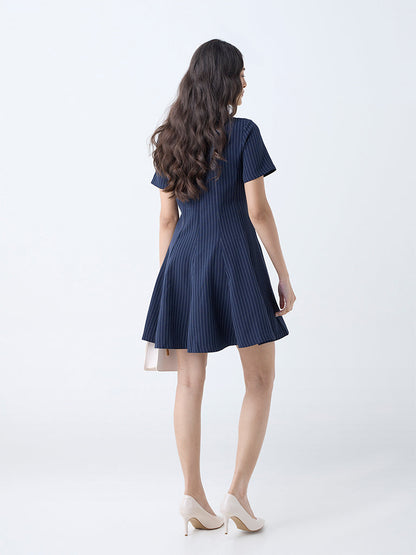 Wardrobe Navy Pinstriped Design A-Line Dress