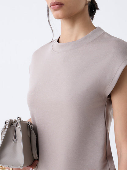 Wardrobe Taupe Solid T-Shirt
