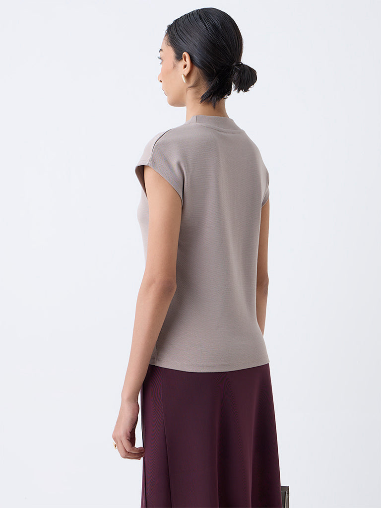 Wardrobe Taupe Solid T-Shirt