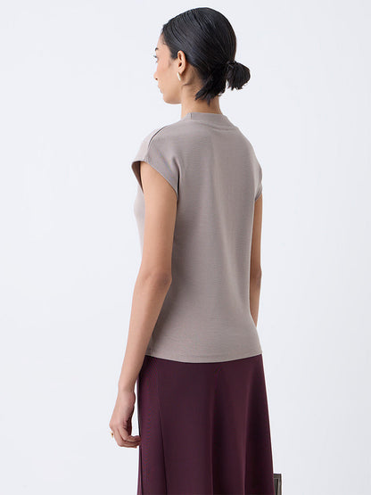 Wardrobe Taupe Solid T-Shirt
