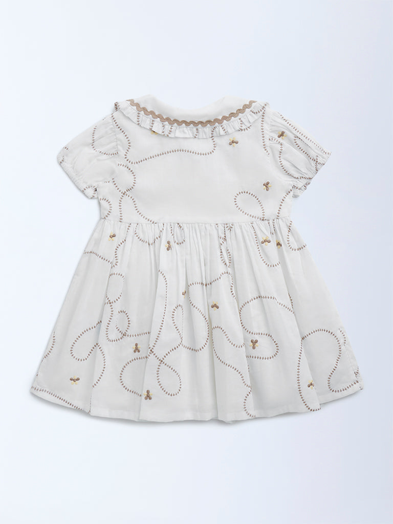 HOP Baby White Embroidered Cotton A-Line Dress