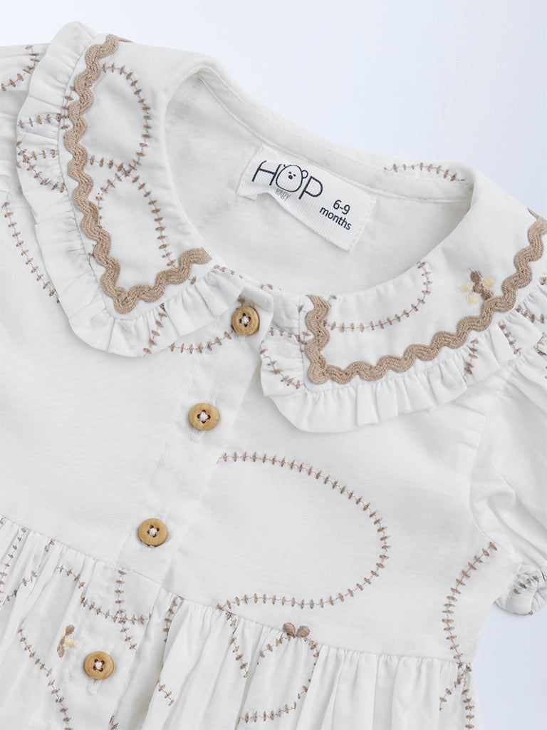 HOP Baby White Embroidered Cotton A-Line Dress