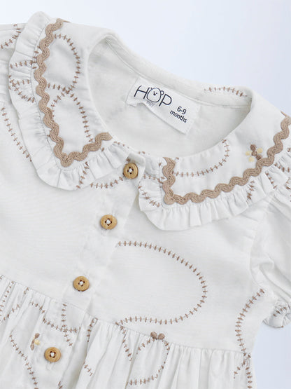 HOP Baby White Embroidered Cotton A-Line Dress