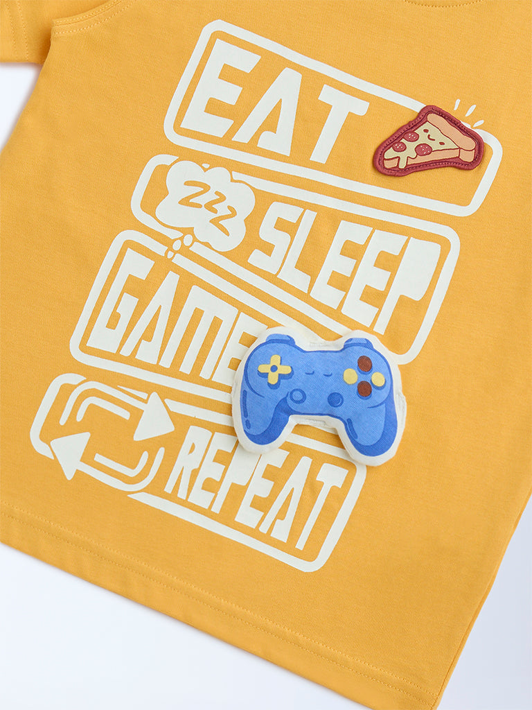 HOP Kids Yellow Text Detailed Cotton T-Shirt