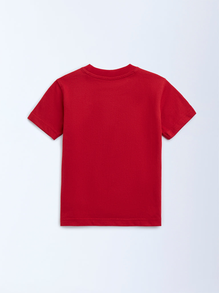 HOP Kids Red Animal Printed Cotton T-Shirt