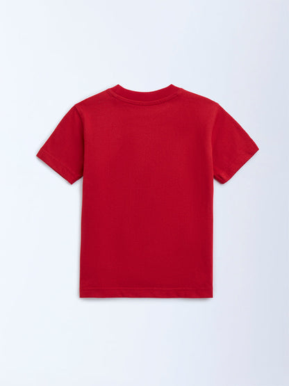 HOP Kids Red Animal Printed Cotton T-Shirt