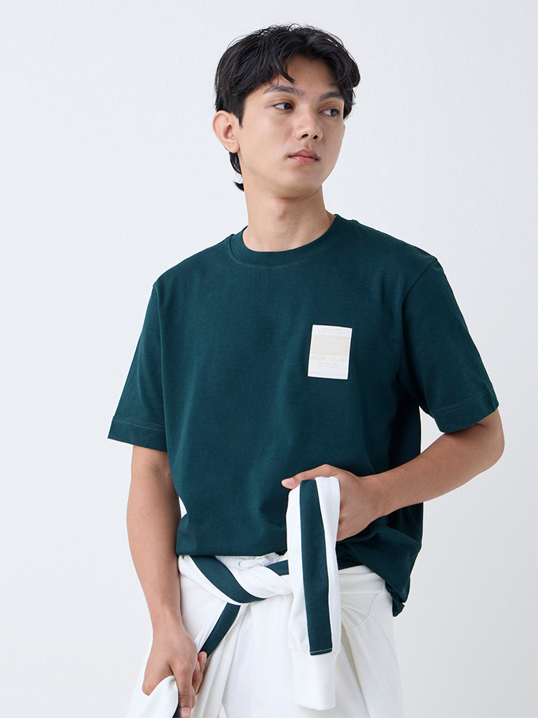 Studiofit Dark Green Relaxed-Fit Cotton-Blend T-Shirt