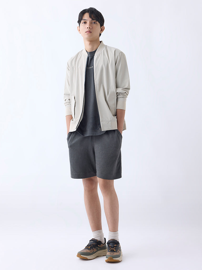 Studiofit Beige Solid Relaxed-Fit Jacket