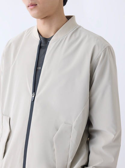 Studiofit Beige Solid Relaxed-Fit Jacket