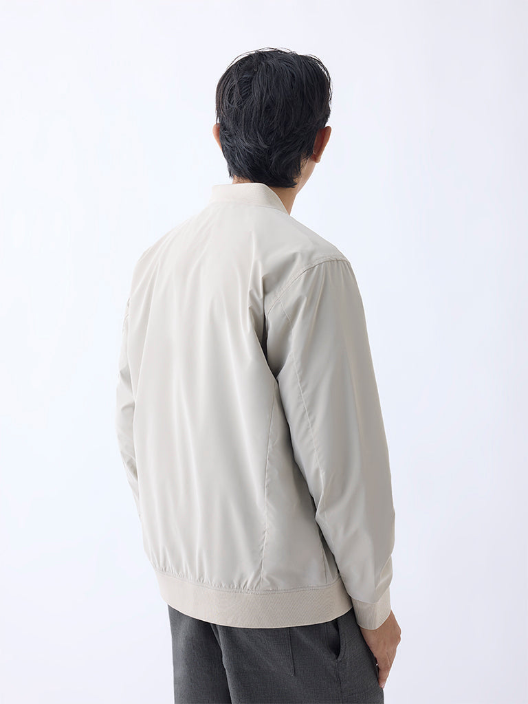 Studiofit Beige Solid Relaxed-Fit Jacket