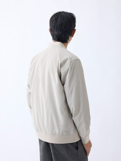 Studiofit Beige Solid Relaxed-Fit Jacket