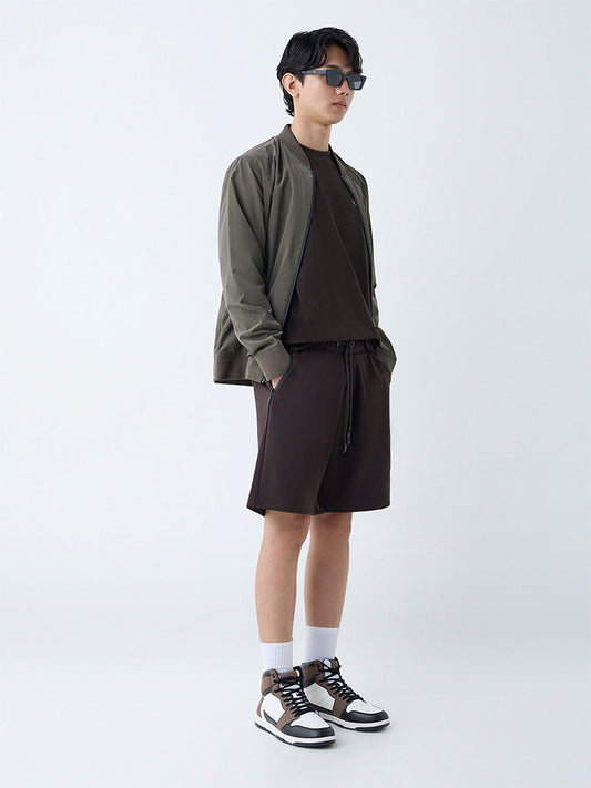 Studiofit Dark Brown Relaxed-Fit Mid-Rise Shorts
