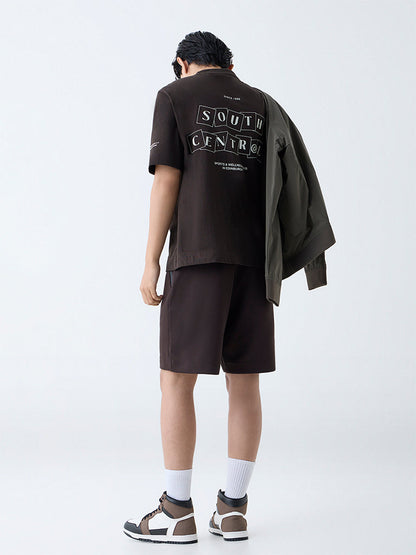 Studiofit Dark Brown Relaxed-Fit Mid-Rise Shorts