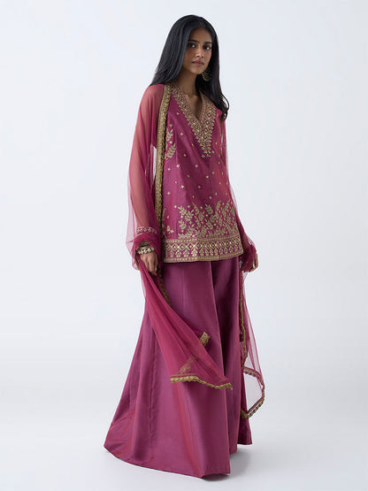 Vark Dark Pink Embellished Cotton-Blend A-Line Ethnic Set