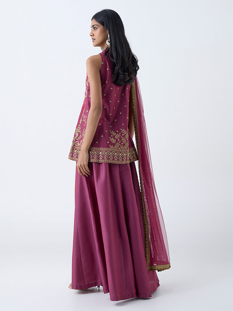 Vark Dark Pink Embellished Cotton-Blend A-Line Ethnic Set