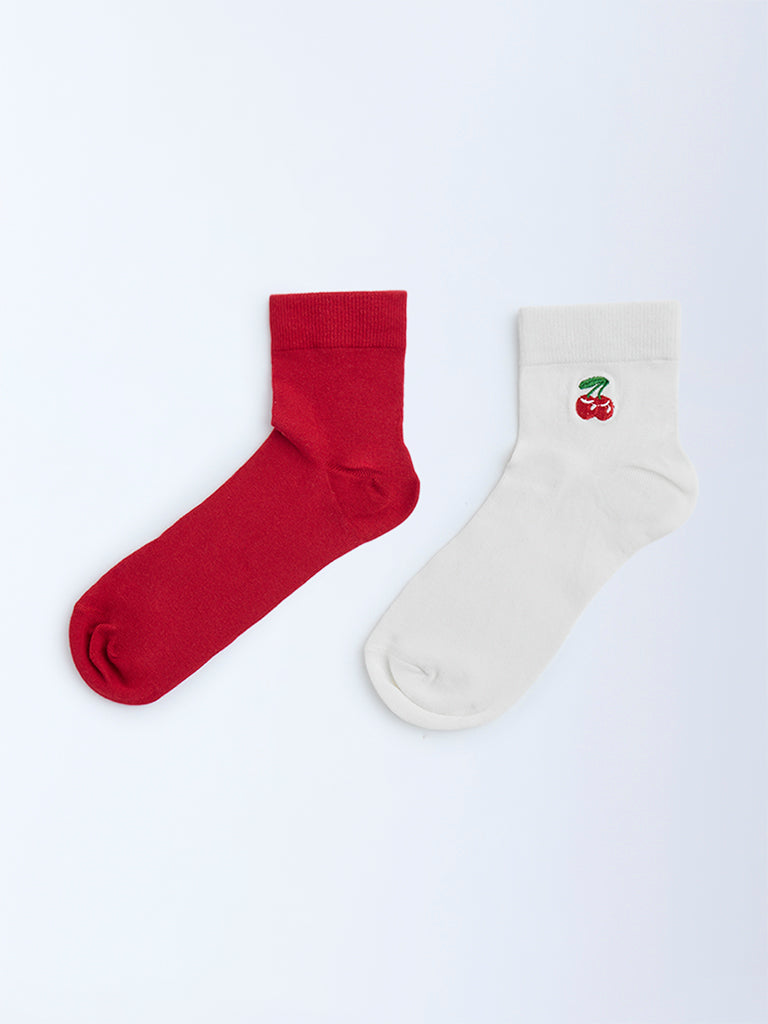 Superstar Red Cherry Design Cotton-Blend Socks - Pack of 2