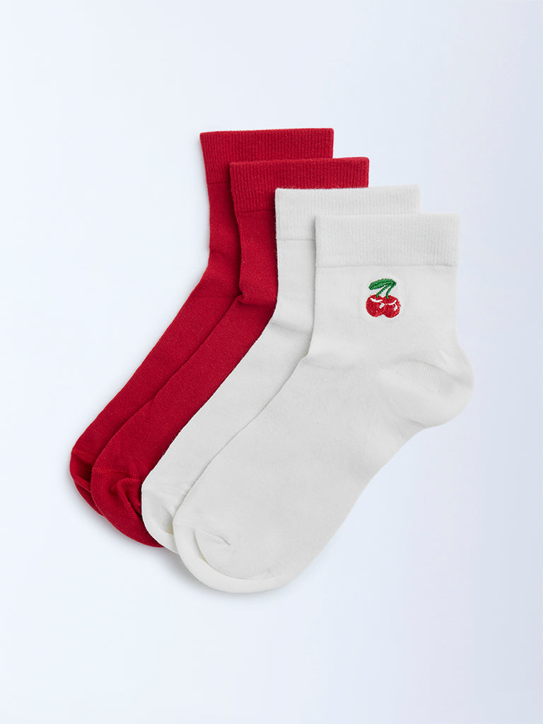 Superstar Red Cherry Design Cotton-Blend Socks - Pack of 2