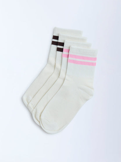 Superstar White Striped Cotton-Blend Socks - Pack of 2