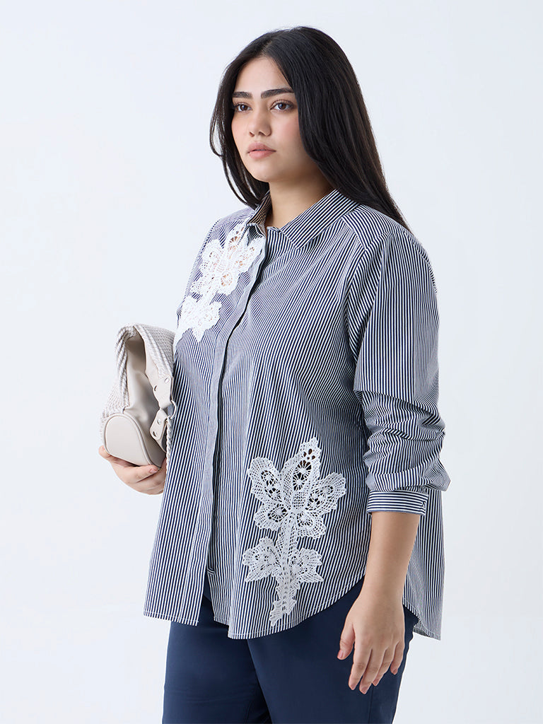 Gia Navy Striped Design Cotton Shirt