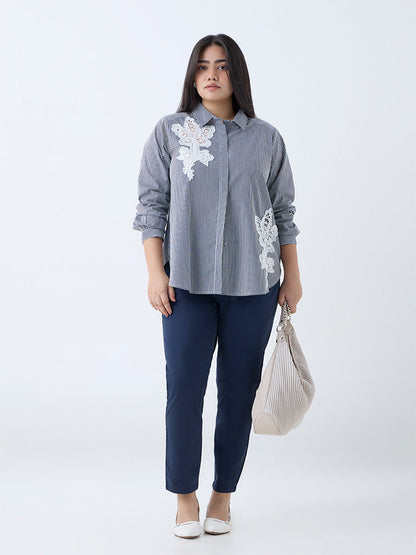 Gia Navy Striped Design Cotton Shirt