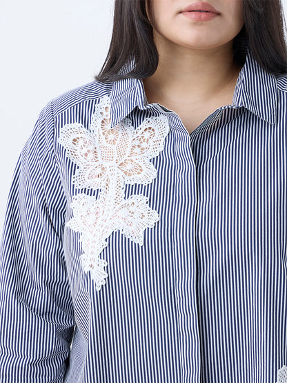 Gia Navy Striped Design Cotton Shirt