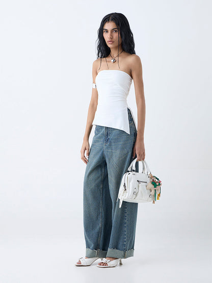 Nuon White Solid Tube Top