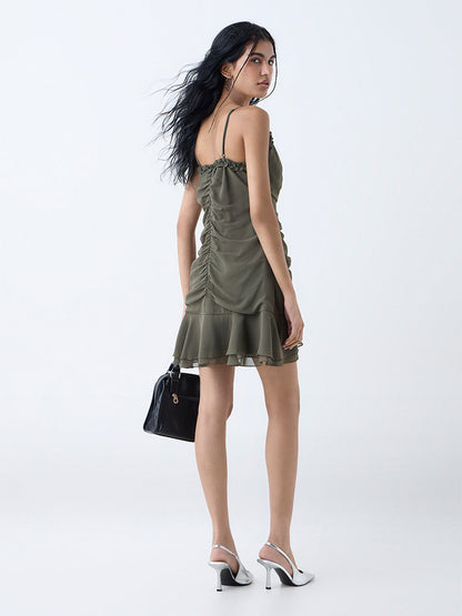 Nuon Olive Ruched A-Line Dress