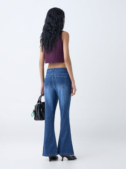 Nuon Blue Cut-Out Detailed Mid-Rise Bootcut Jeans