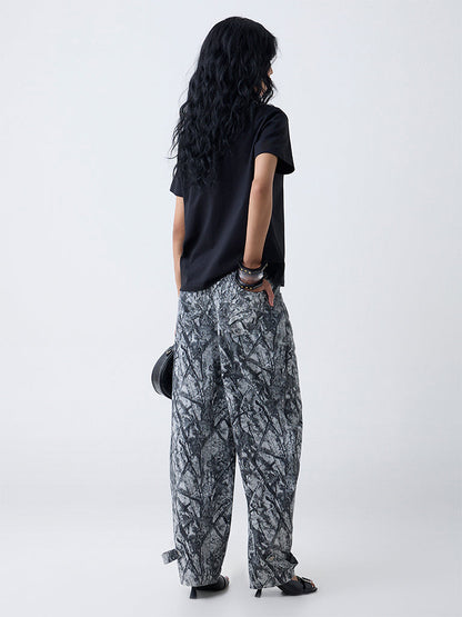 Nuon Grey Camouflage High-Rise Cotton-Blend Trousers
