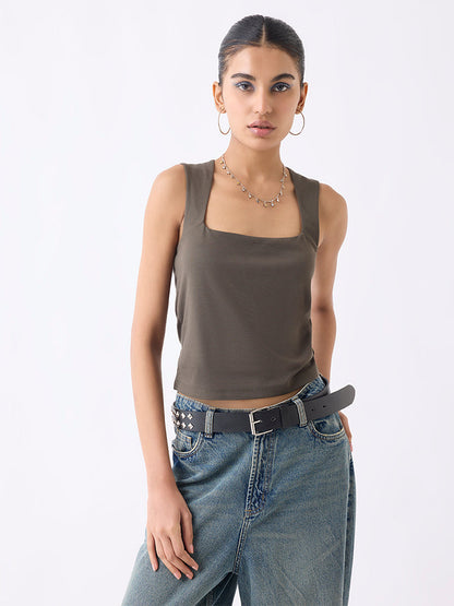 Nuon Olive Solid Tank Top