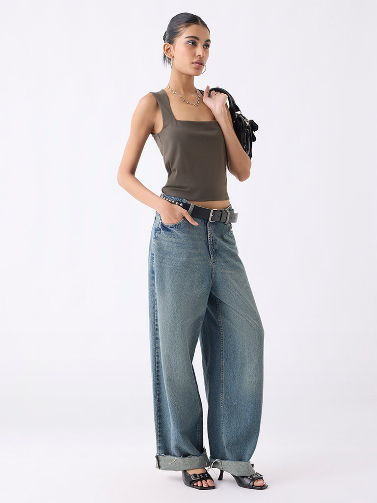 Nuon Olive Solid Tank Top