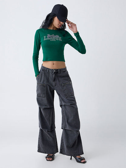 Nuon Dark Green Text Design Cotton-Blend T-Shirt