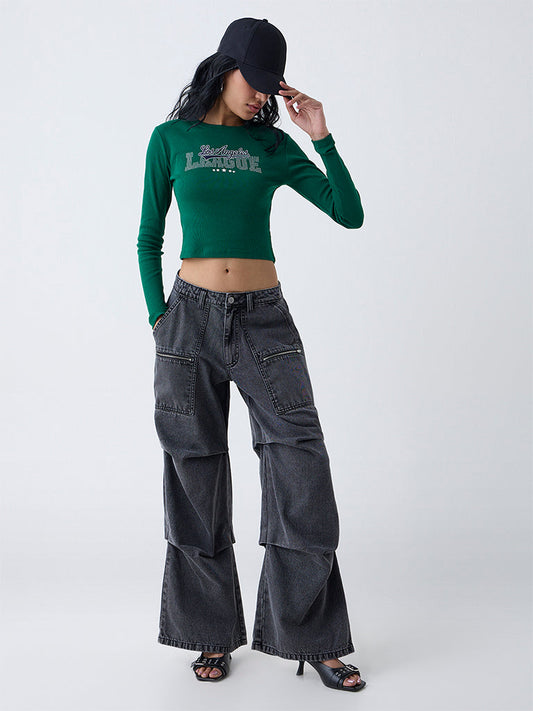 Nuon Dark Green Text Design Cotton-Blend T-Shirt