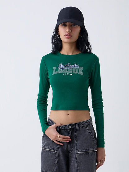 Nuon Dark Green Text Design Cotton-Blend T-Shirt