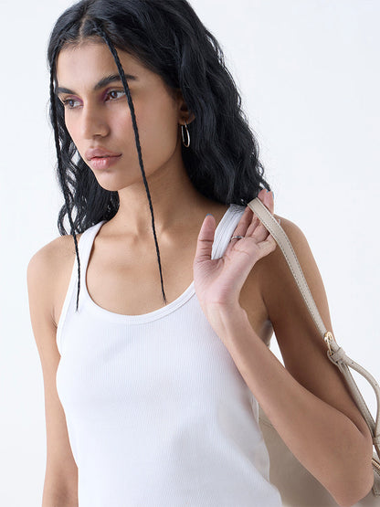 Nuon White Ribbed Cotton-Blend Tank Top