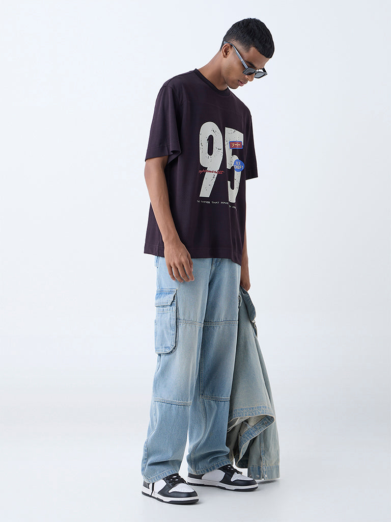 Nuon Dark Brown Printed Relaxed-Fit T-Shirt