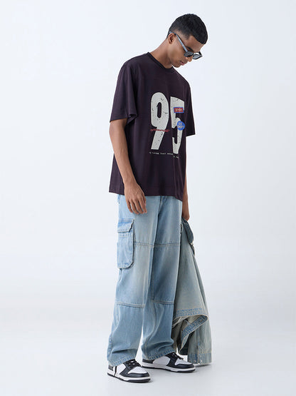 Nuon Dark Brown Printed Relaxed-Fit T-Shirt