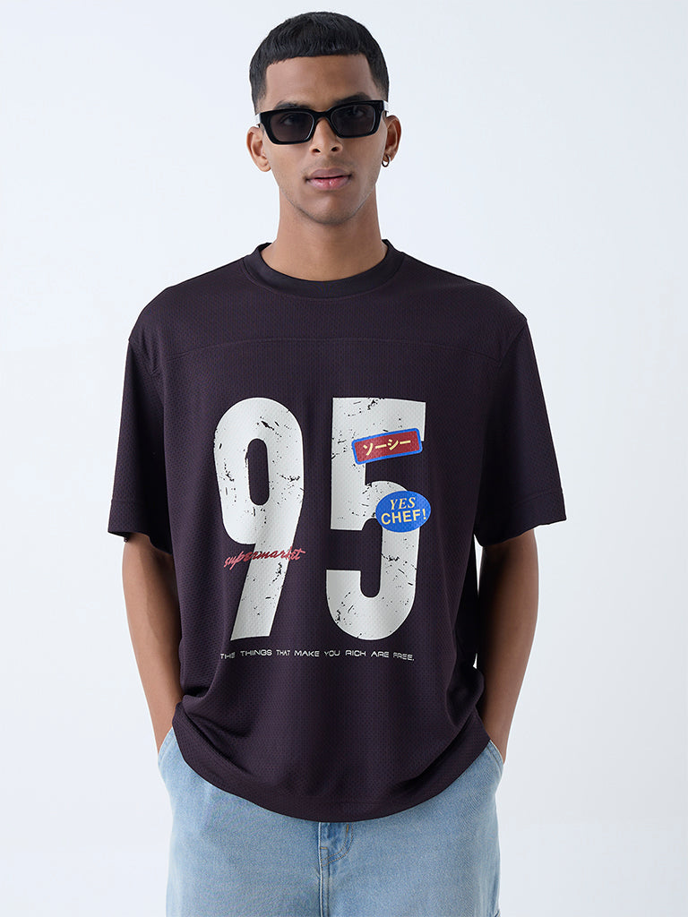 Nuon Dark Brown Printed Relaxed-Fit T-Shirt