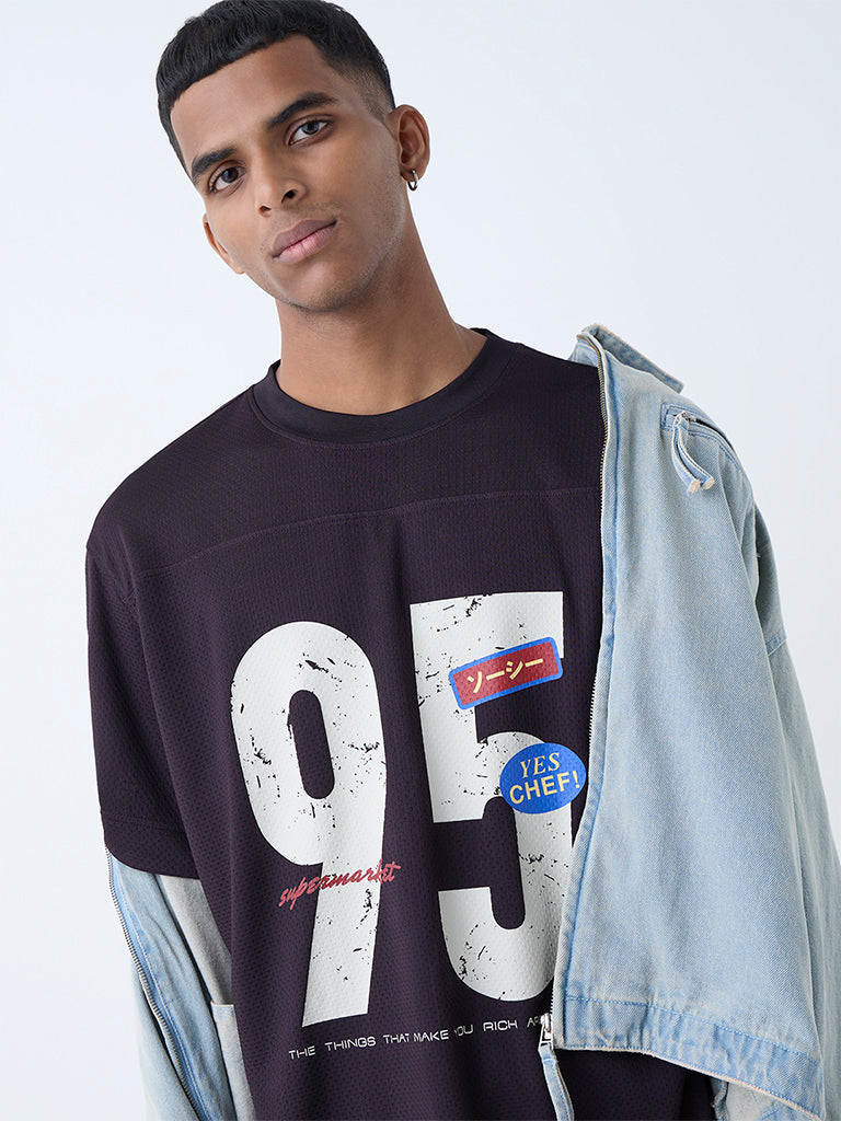 Nuon Dark Brown Printed Relaxed-Fit T-Shirt