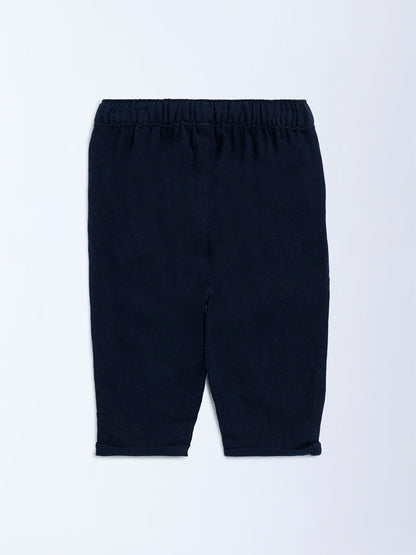 HOP Baby Navy Mid-Rise Cotton-Blend Trousers