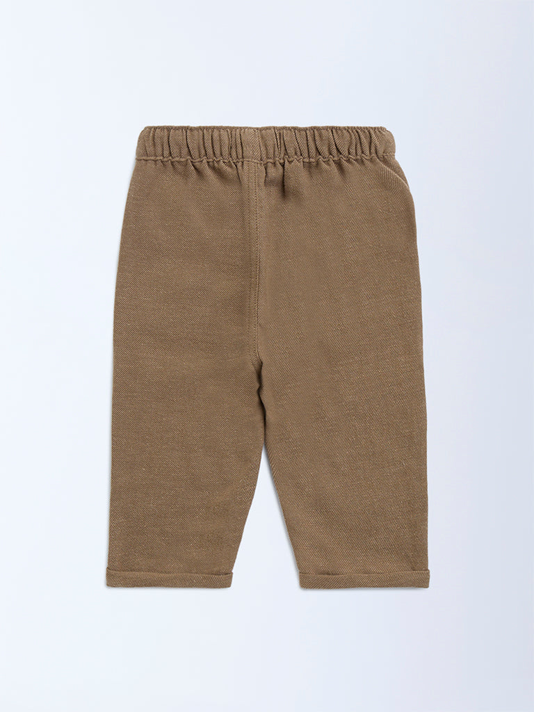HOP Baby Taupe Mid-Rise Cotton-Blend Trousers