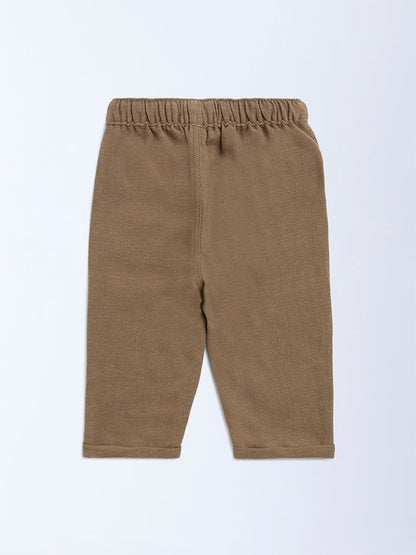 HOP Baby Taupe Mid-Rise Cotton-Blend Trousers