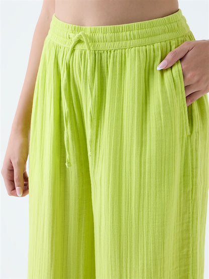 Wunderlove Lime Textured High-Rise Cotton Beach Pants