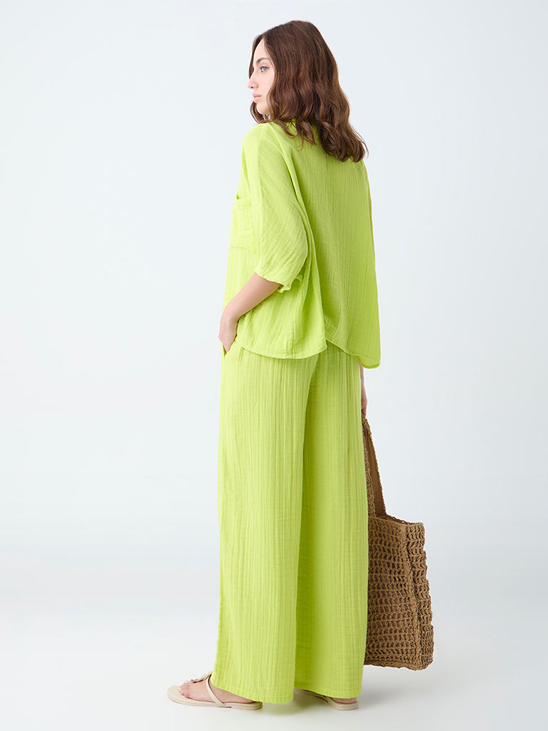 Wunderlove Lime Textured High-Rise Cotton Beach Pants