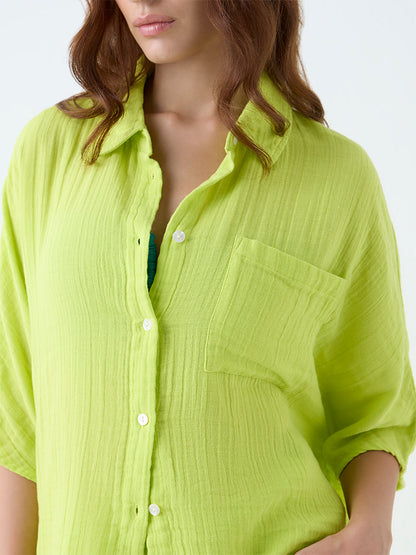 Wunderlove Lime Crinkle-Textured Cotton Beach Shirt