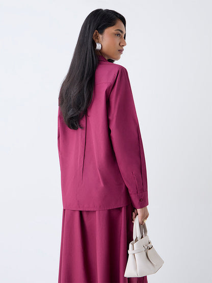 LOV Burgundy Floral Embroidered Cotton Shirt