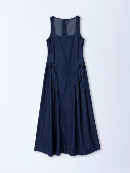 LOV Dark Blue Corset-Style Denim A-Line Dress