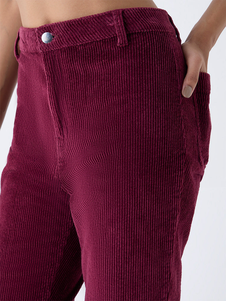 LOV Burgundy Bootcut High-Rise Corduroy Trousers