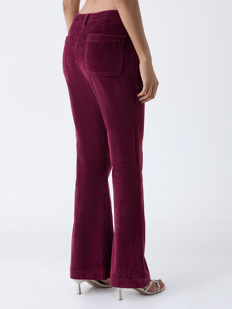 LOV Burgundy Bootcut High-Rise Corduroy Trousers