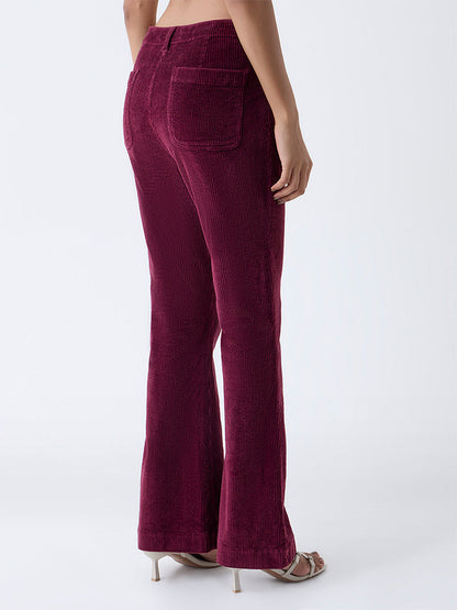 LOV Burgundy Bootcut High-Rise Corduroy Trousers